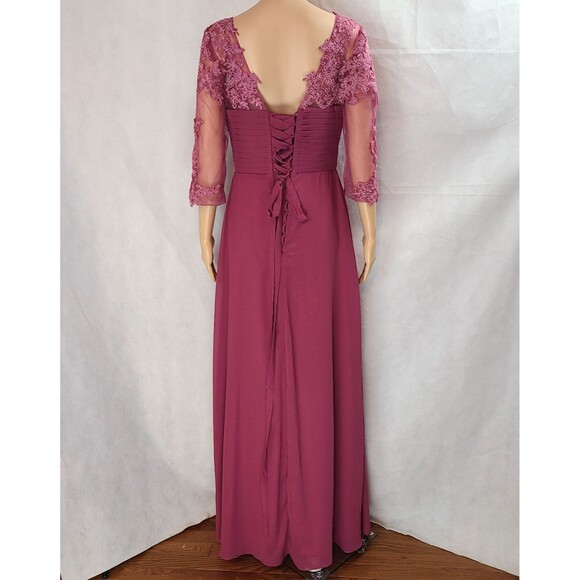 New Mother of the Bride (10) Dark Rose Lace/Chiffon Pleat Half Sleeve Maxi Dress - Picture 6 of 13
